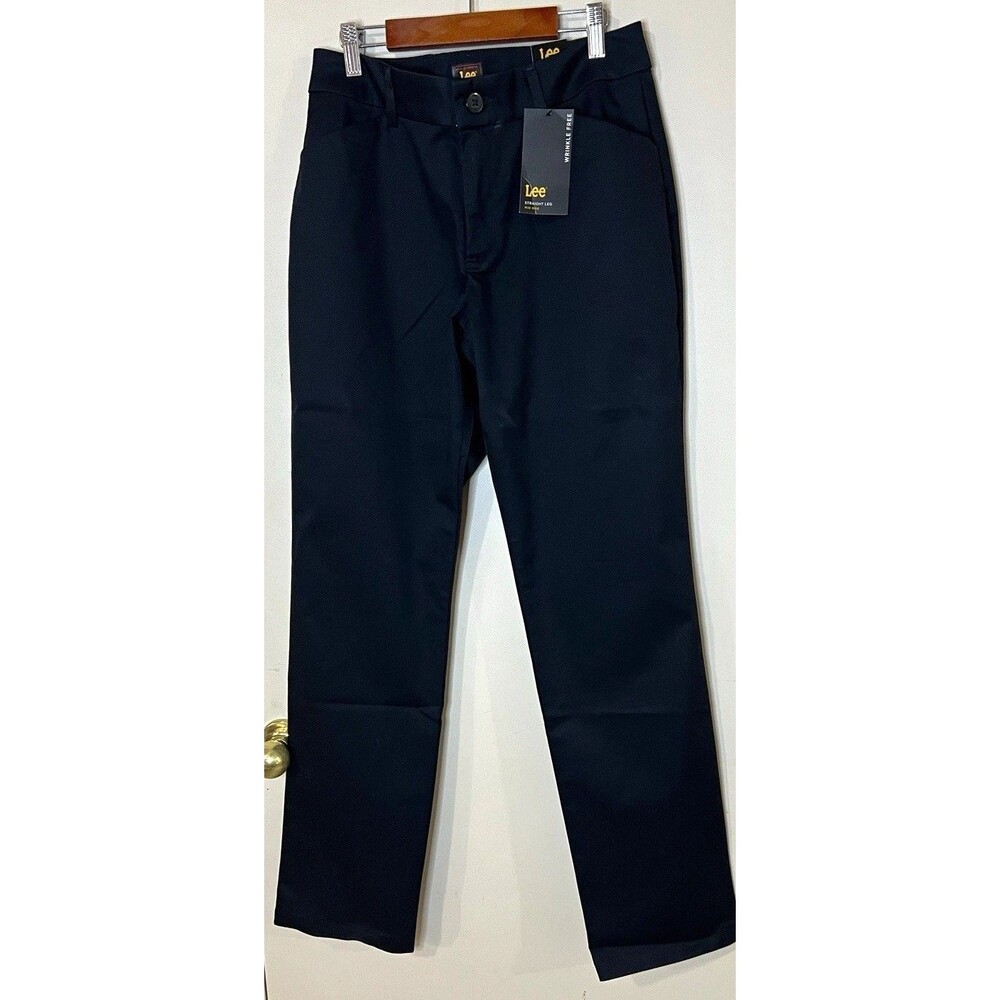 Lee Women’s Black Wrinkle Resistant Straight Leg Dress Pants Twill Pockets 8